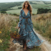 Load image into Gallery viewer, Women's Vintage Country Pastoral Linen Style Long-sleeve Maxi Long Dress