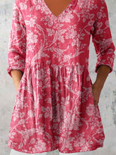 Load image into Gallery viewer, Women's Elegant Floral Pattern Round Neck Cotton and Linen Top