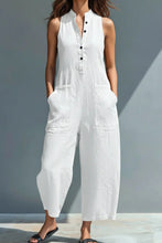 Load image into Gallery viewer, Women's Minimalist Linen Blend Button-up Stand-collar Sleeveless Loose Jumpsuit