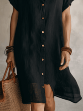 Load image into Gallery viewer, Modern Boho Effortless Black Linen Relaxed Midi Dress