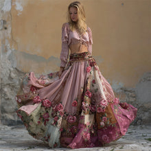 Load image into Gallery viewer, Pink Roses Embroidered Boho Floral Patchwork Flowy Wide Skirt