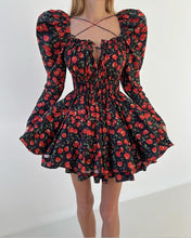Load image into Gallery viewer, Elegant Lace-Up Print Mini Dress