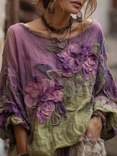 Load image into Gallery viewer, Vintage Purple Flowers Art Gradient Linen Shirt