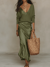 Load image into Gallery viewer, Effortless Ivory Knit &amp; Satin Midi Ensemble