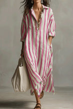 Load image into Gallery viewer, Casual Striped Shirt Bohemian Style Maxi Dress