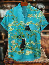 Load image into Gallery viewer, Men's Black Cats Floral Art Print Short Sleeve Shirt