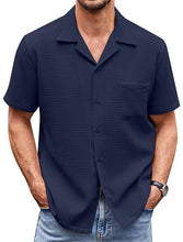 Load image into Gallery viewer, Men's Cuban Collar Pocket Waffle Basic Simple Everyday Casual Shirt