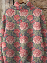 Load image into Gallery viewer, Peony Floral Repeat Pattern Printed Knit Turtleneck Pullover Sweater