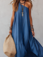 Load image into Gallery viewer, Royal Blue Striped Off-the-shoulder Flowing Long Dress