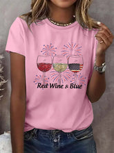 Load image into Gallery viewer, Women&#39;s Red Wine And Blue Print Casual T-Shirt