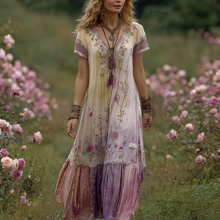 Load image into Gallery viewer, Classy Gradient Purple Lavender And Floral Printed Short Sleeve Maxi Dress