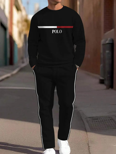 Men's Simple Colorblock Round Neck Casual Sports Set 095