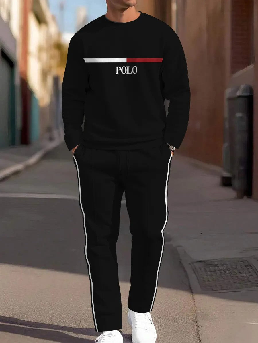 Men's Simple Colorblock Round Neck Casual Sports Set 095