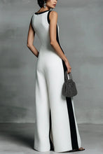 Load image into Gallery viewer, Women's Fashion Black and White Cotton Linen Color Block Thin Strap Jumpsuit