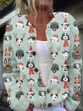 Load image into Gallery viewer, Women&#39;s Christmas Dog Art Cozy Knit Cardigan