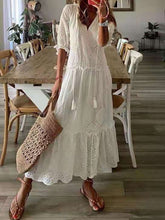 Load image into Gallery viewer, Solid Color V Neck Lace Long Dress