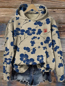 Cherry Blossom Japanese Lino Art Vintage Hoodie