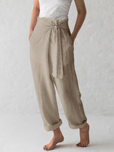 Load image into Gallery viewer, Cotton Linen Lace Up Casual Pants