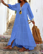 Load image into Gallery viewer, Boho Solid V-Neck Loose Long Sleeve Linen Dress