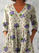 Load image into Gallery viewer, Women's Elegant Floral Pattern Round Neck Cotton and Linen Top
