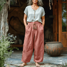 Load image into Gallery viewer, Women's Solid Linen Cropped Trouser Pants