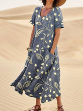 Load image into Gallery viewer, Women's Retro Elegant Floral Art Print Casual Linen Pocket Dress