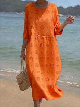 Load image into Gallery viewer, Women's Casual  Round Neck Mid Sleeve Print Cotton and Linen Dress