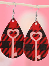 Load image into Gallery viewer, Valentine's Day Black Red Plaid Love Peach Heart Key Earrings