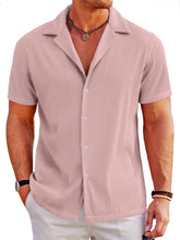 Load image into Gallery viewer, Men's Casual Solid Color Ribbed Cuban Collar Short-sleeved Shirt