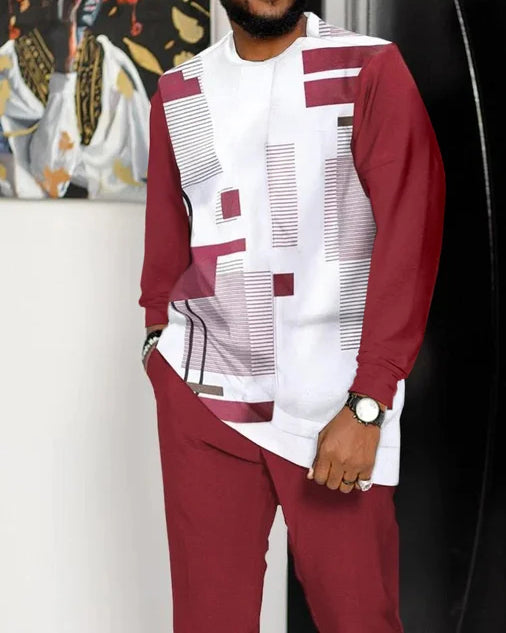 Men's Casual Color Blocking Long Sleeve Walking Suit-021