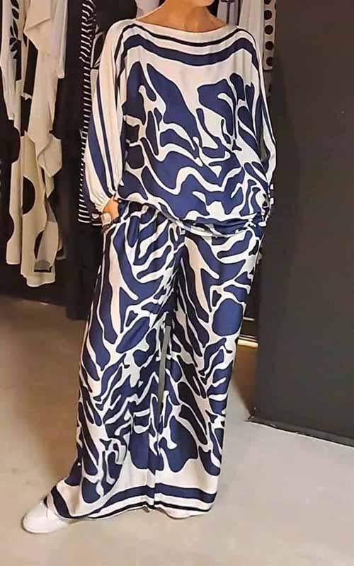 Women's Round Neck Printed Satin Suit