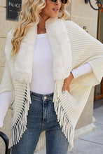 Load image into Gallery viewer, Fashionable Fur Collar Tassel Hem Knitted Shawl Cape