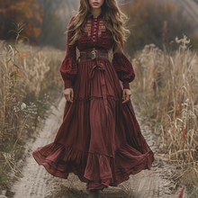 Load image into Gallery viewer, Women's Retro Pastoral Style Lace Long-sleeve Linen Maxi Long Dress