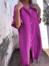 Load image into Gallery viewer, Women's Loose Casual Mid-Sleeve Cotton And Linen Shirt Dress