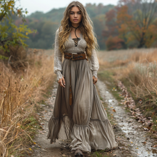 Load image into Gallery viewer, Women's Retro V-neck Country Pastoral Linen Style Long-sleeve Casual Maxi Long Dress
