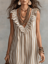 Load image into Gallery viewer, Relaxed Bohemian Ruffle-Trim Striped Maxi Dress