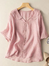 Load image into Gallery viewer, Cotton And Linen Retro Short Sleeved Navy Doll Collar Thin Shirt