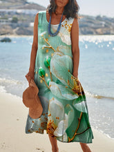 Load image into Gallery viewer, Glass Cherry Blossom Art Printed Women's Pocket Pinafore Linen Dress
