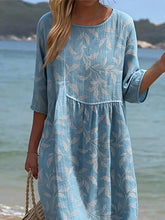 Load image into Gallery viewer, Women's Casual  Round Neck Mid Sleeve Print Cotton and Linen Dress