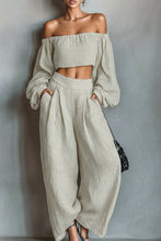 Load image into Gallery viewer, Women's Minimalist Linen Blend Strapless Long-sleeved Blouse And Wide-leg Pants Set