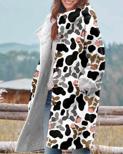 Vintage Western Cow Print Hooded Casual Jacket