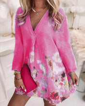 Load image into Gallery viewer, V-neck Loose Printed Linen Long-sleeved Dress