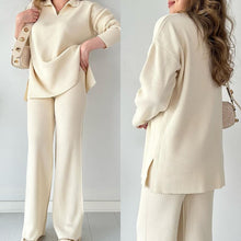Load image into Gallery viewer, V-neck casual slit knitted two-piece set