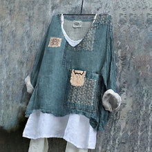 Load image into Gallery viewer, Retro Sashiko Cats Japanese Art Patchwork Linen Blend Tunic