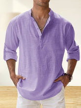 Load image into Gallery viewer, Men's Cotton And Linen Stand Collar Basic Casual Long-sleeved Shirt