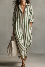 Load image into Gallery viewer, Casual Striped Shirt Bohemian Style Maxi Dress