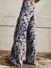 Load image into Gallery viewer, Women&#39;s Blue and White Daisy Print Casual Wide Leg Pants