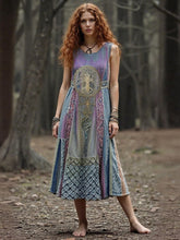 Load image into Gallery viewer, Vintage Tribal Life Of Tree Patchwork Art Linen Tank Dress