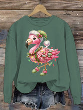 Load image into Gallery viewer, Women's Christmas Flamingo Printed Crew Neck Sweatshirt