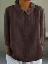 Load image into Gallery viewer, Women&#39;s Solid Color Casual Cotton And Linen 3/4 Sleeve Shirt